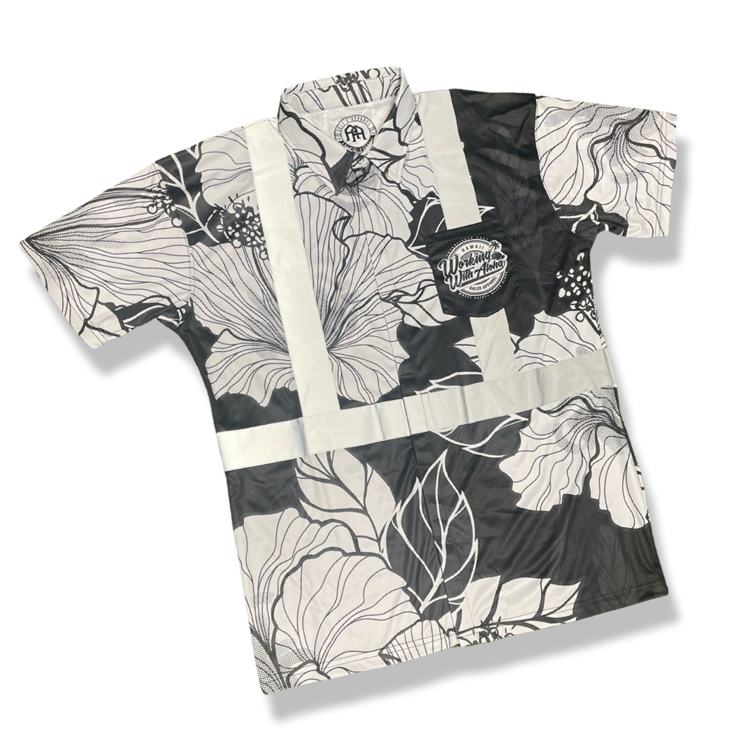 Black - Hibiscus HI VIS aloha polos