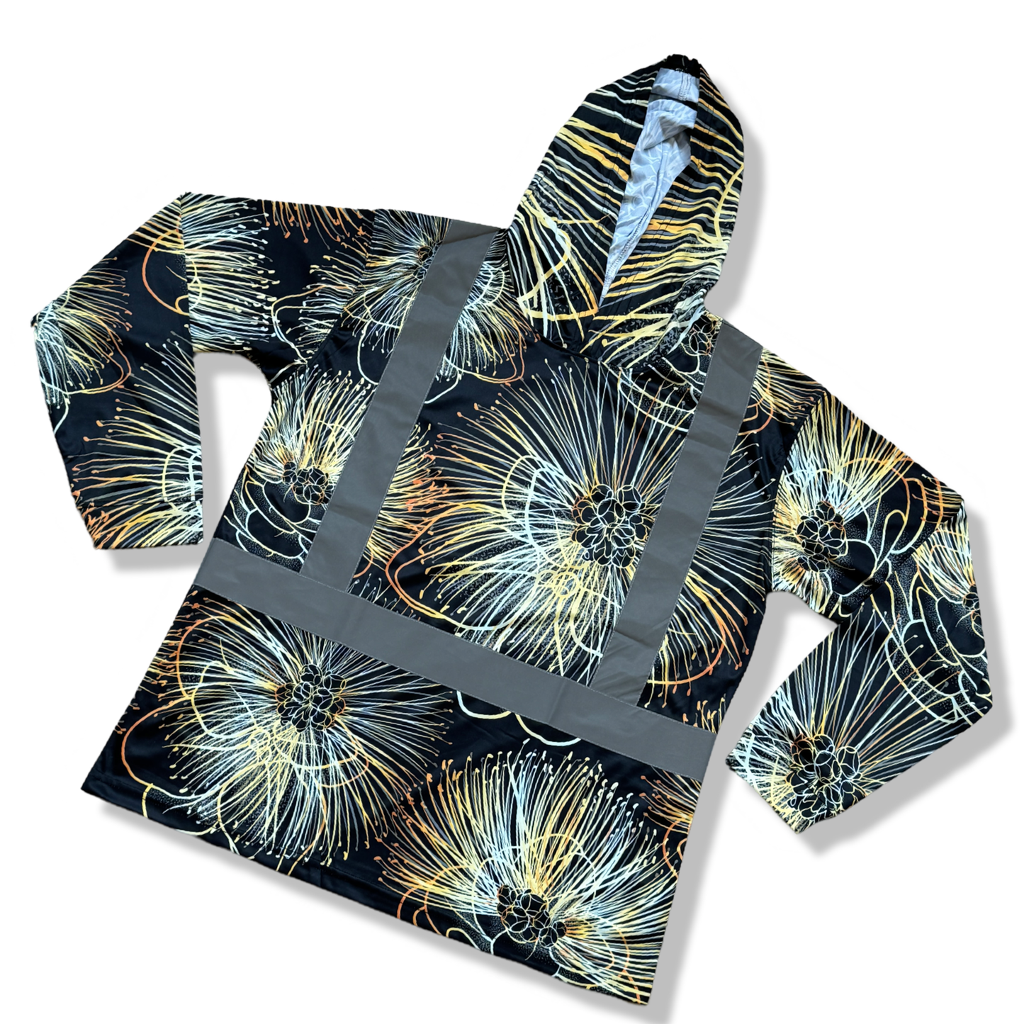 OHIA LEHUA - LONG SLEEVE HOODIE-BLACK/GOLD