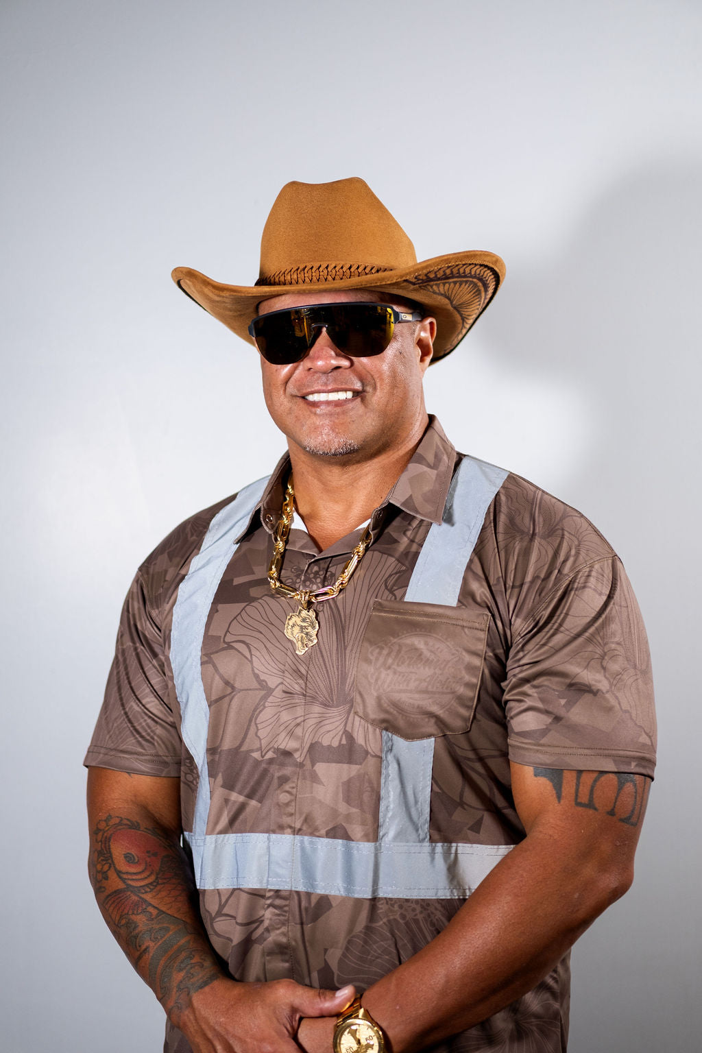 HIBISCUS CAMO - SHORT SLEEVE POLO - CLASS 2 - BROWN