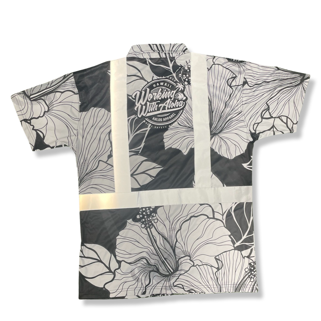 Black - Hibiscus HI VIS aloha polos