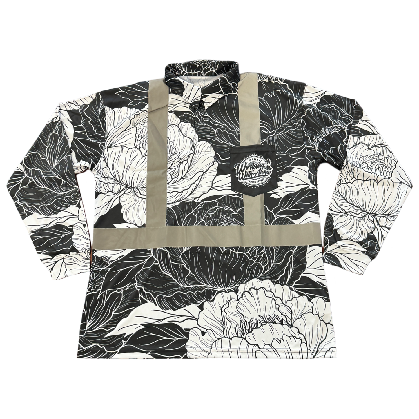 PEONIES- LONG SLEEVE POLO - BLACK
