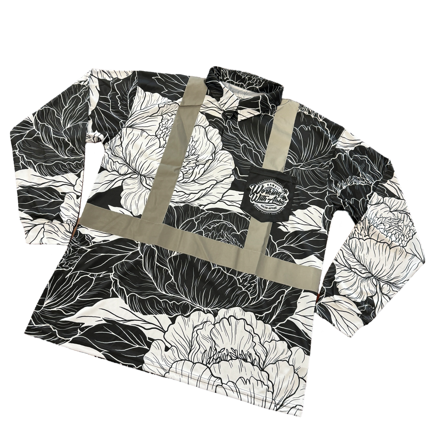 PEONIES- LONG SLEEVE POLO - BLACK