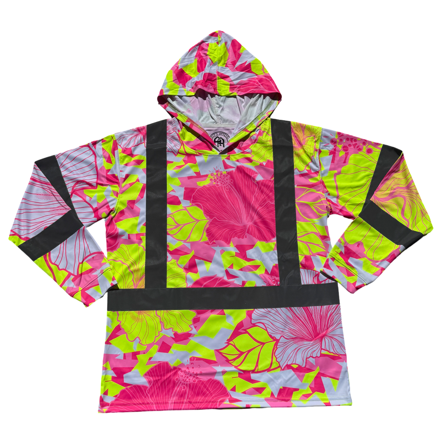 HIBISCUS CAMO - LONG SLEEVE HOODIE- PINK/YELLOW