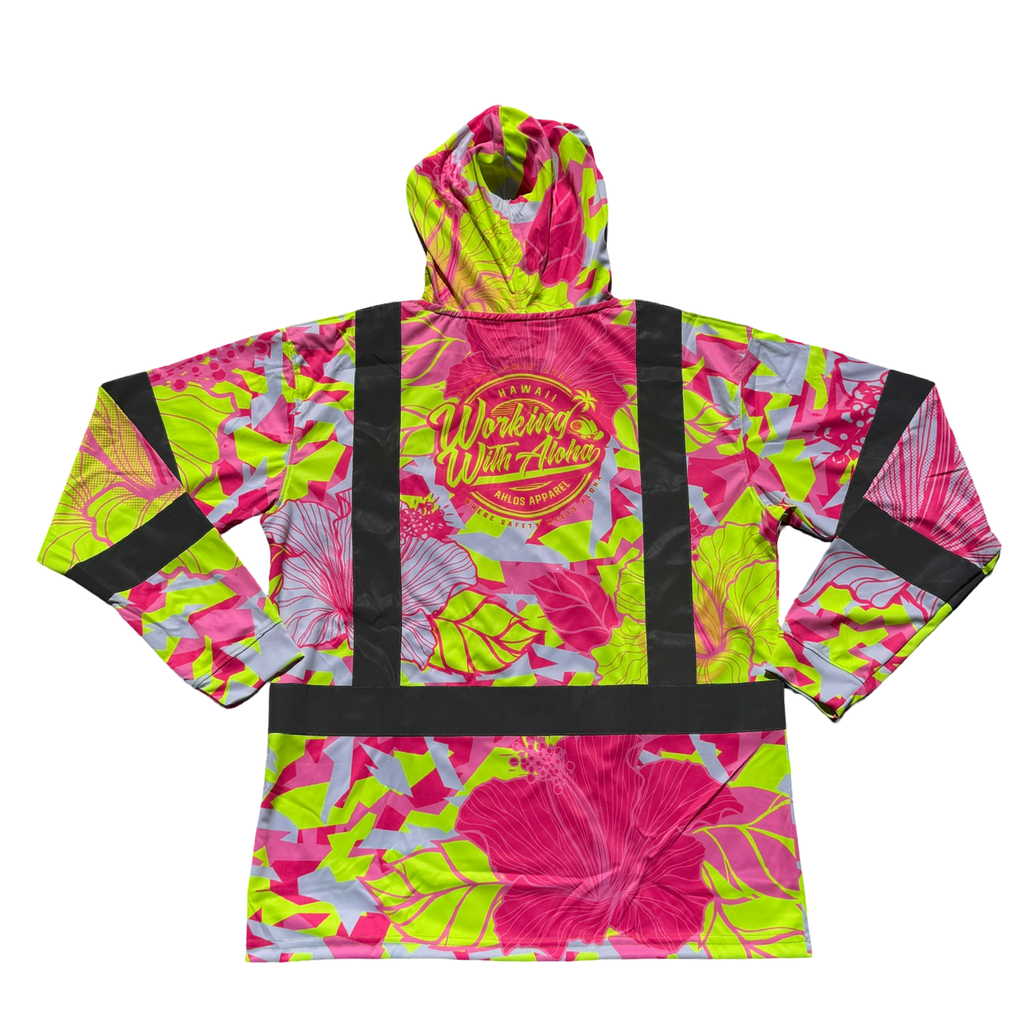 HIBISCUS CAMO - LONG SLEEVE HOODIE- PINK/YELLOW