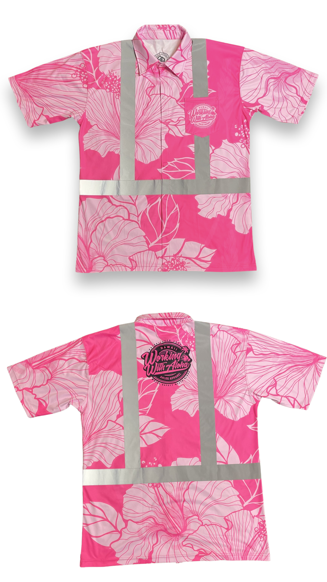 Pink - Hibiscus Flowers - HI VIS Aloha polo
