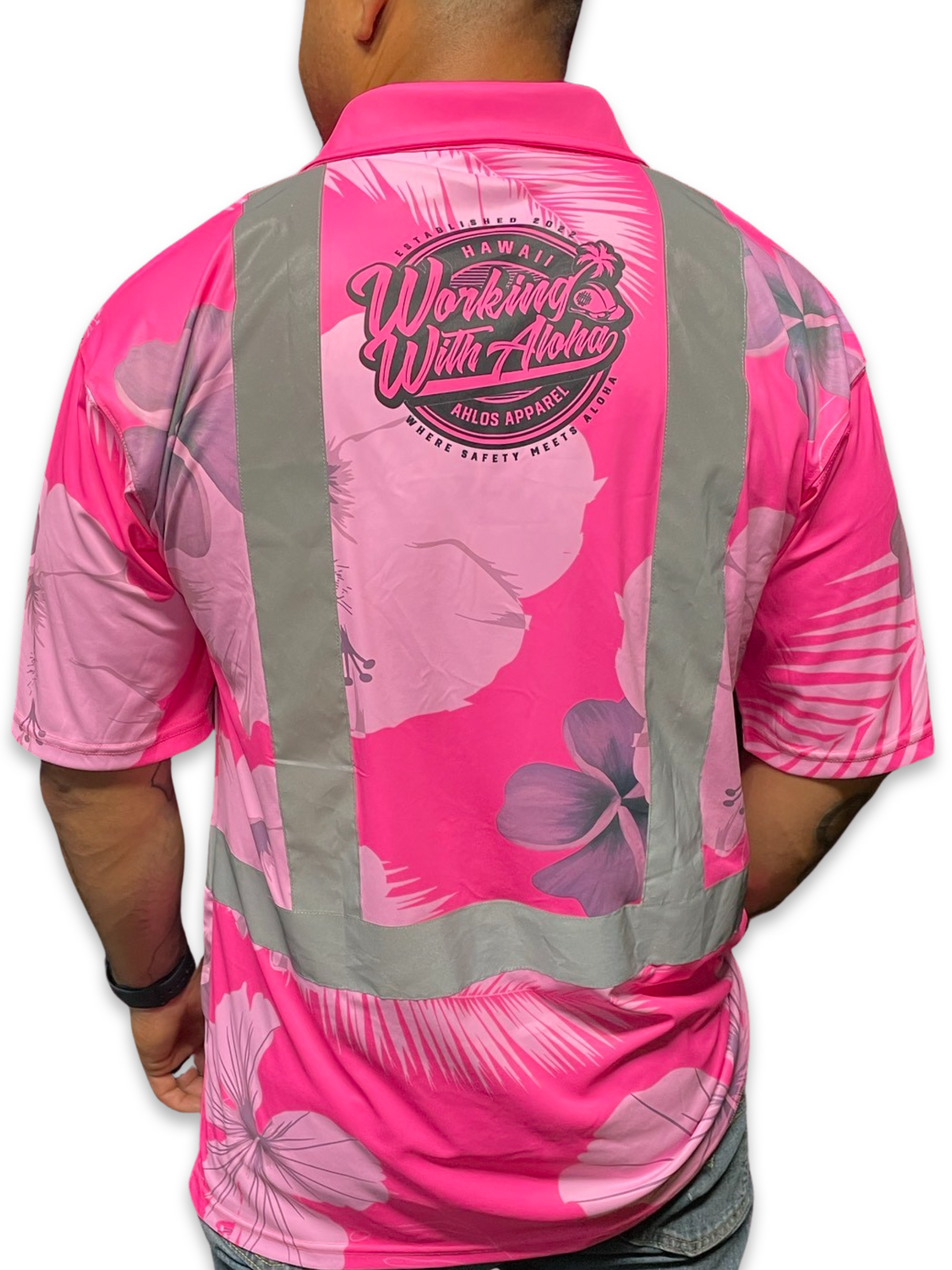 Pink-Tropical Flowers-HI VIS Aloha Polo