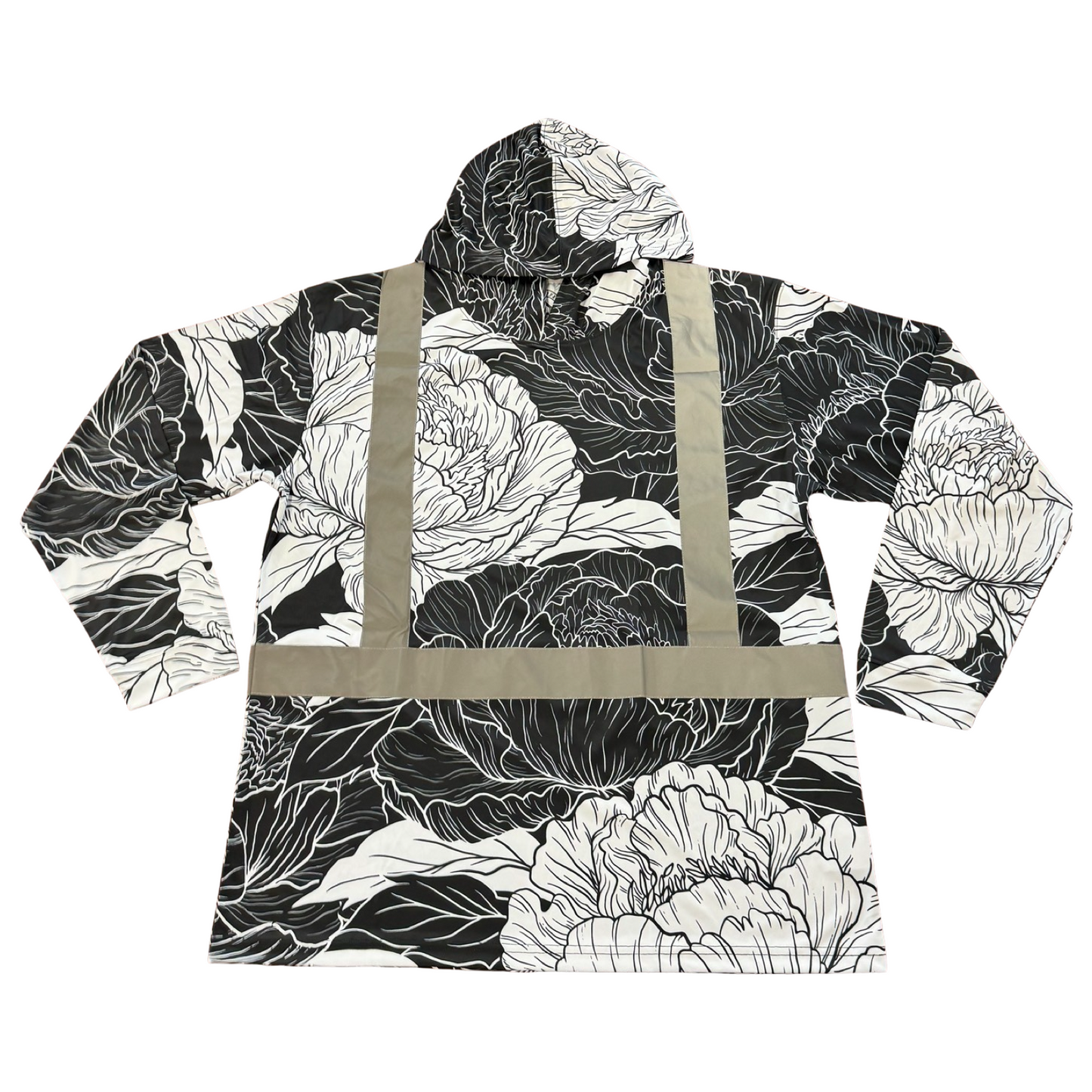 PEONIES- LONG SLEEVE HOODIE - BLACK