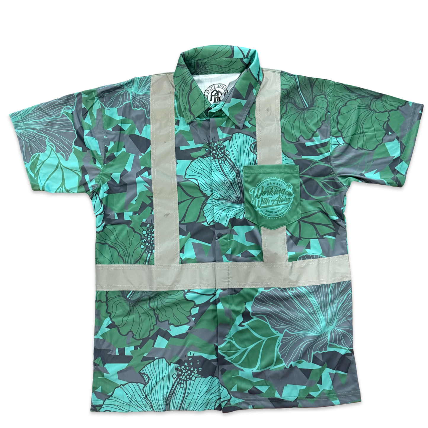 HIBISCUS CAMO  - SHORT SLEEVE POLO - CLASS 2 - FOREST GREEN