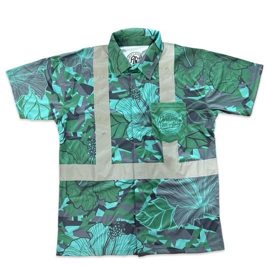 HIBISCUS CAMO  - SHORT SLEEVE POLO - CLASS 2 - FOREST GREEN