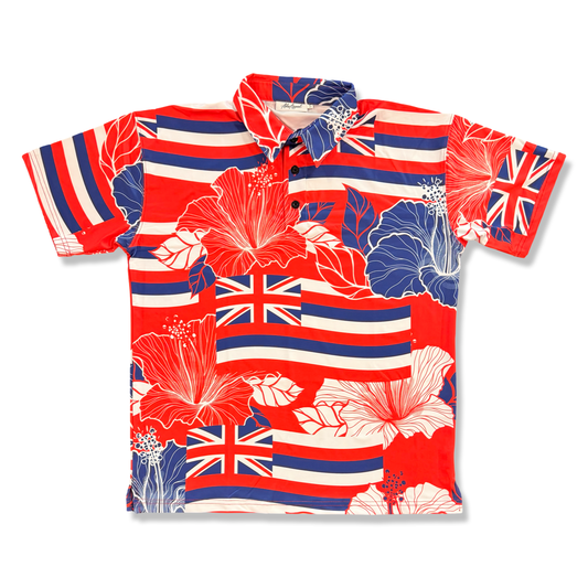 STATE OF ALOHA - S/S CLASSIC POLO - RED & BLUE