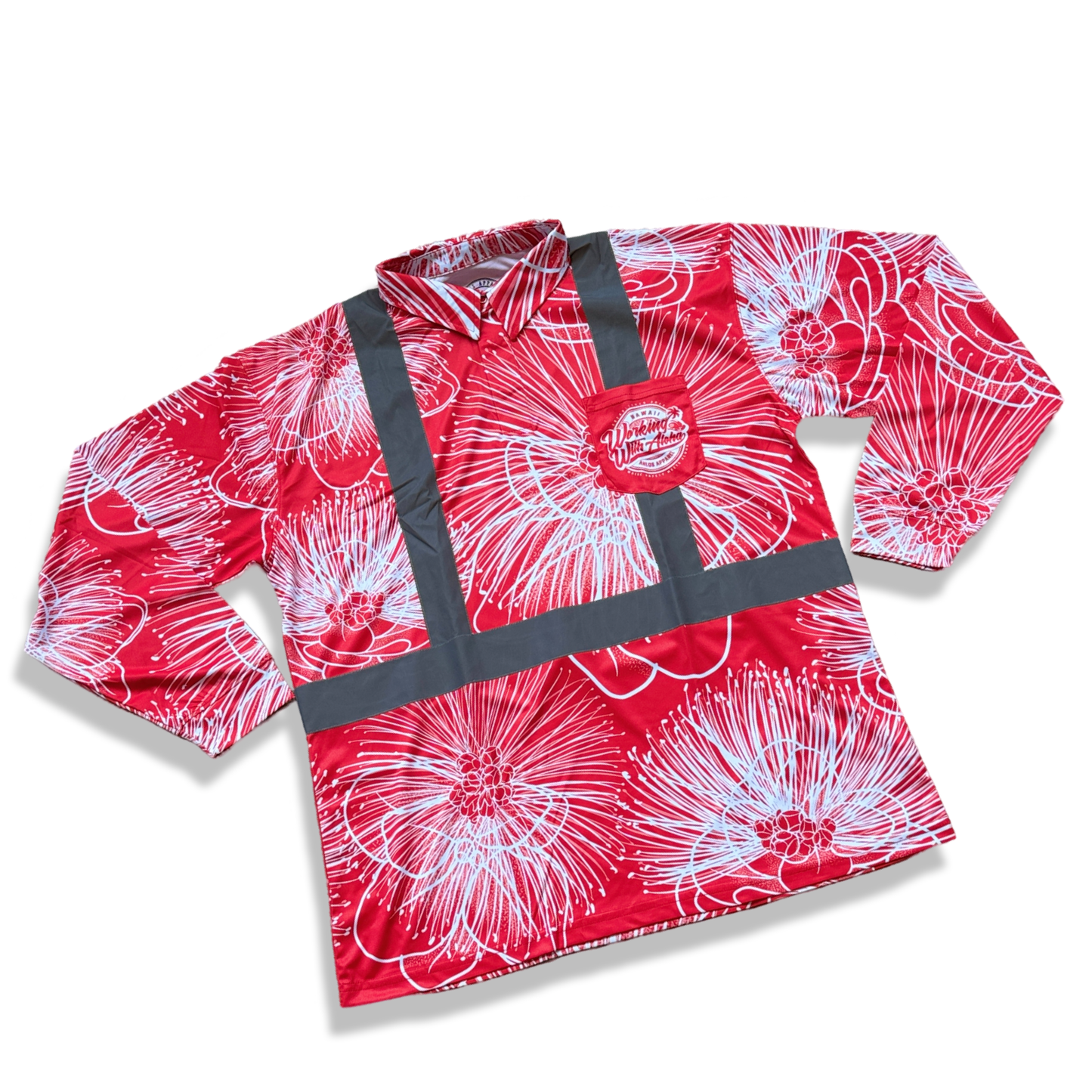 OHIA LEHUA - LONG SLEEVE POLO-RED