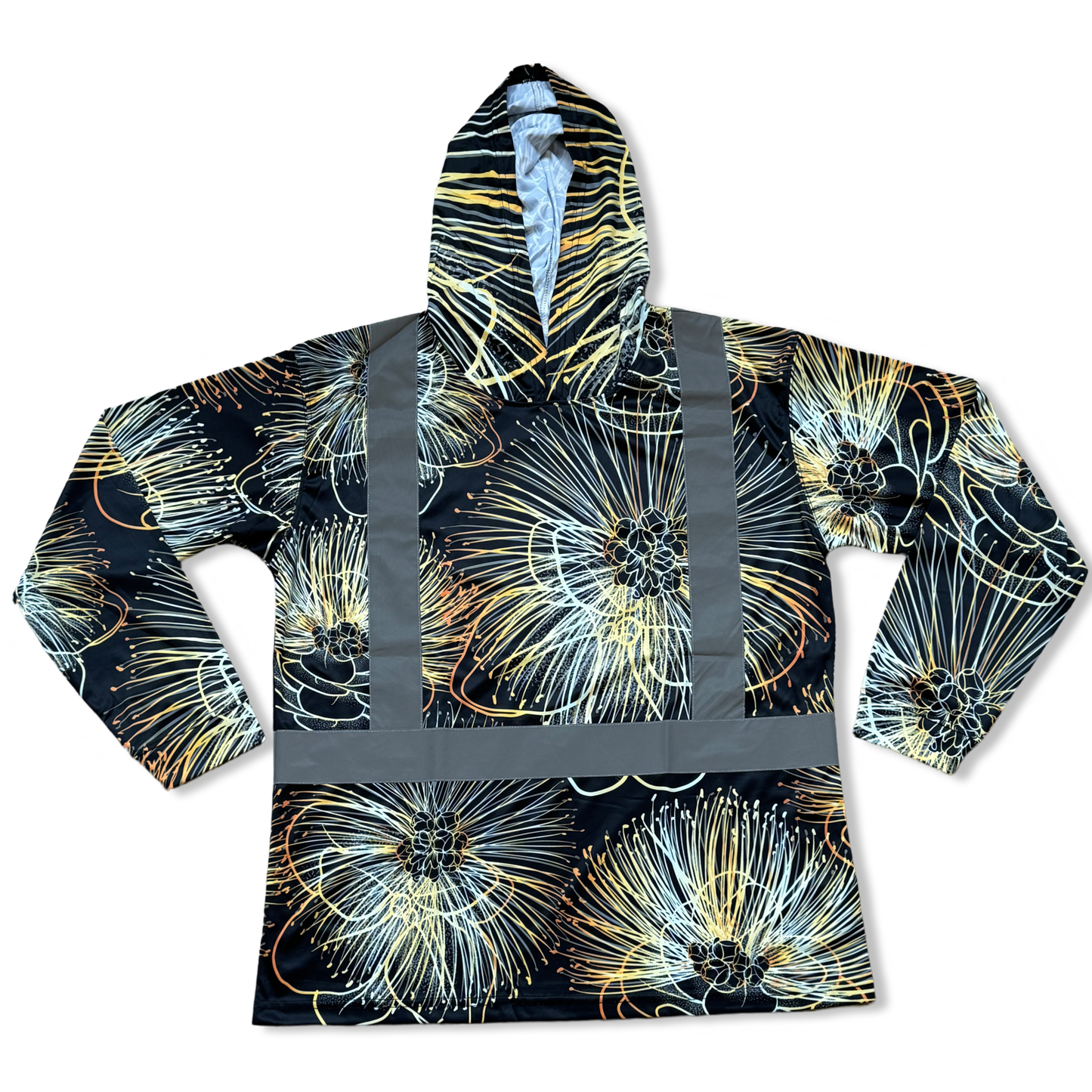 OHIA LEHUA - LONG SLEEVE HOODIE-BLACK/GOLD