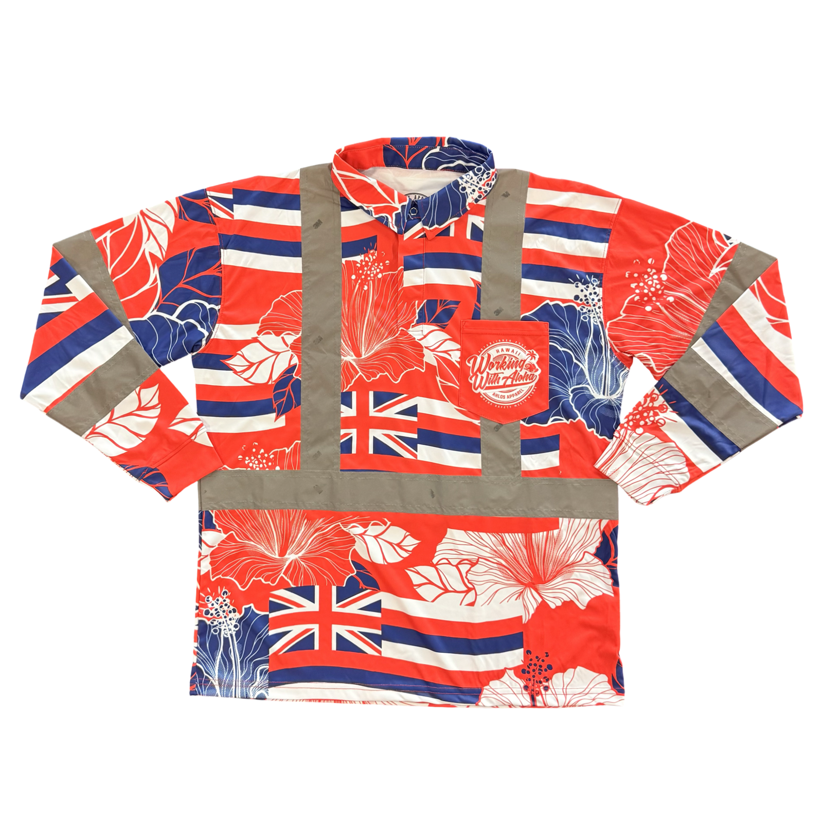 STATE OF ALOHA - L/S POLO CLASS 3 - RED & BLUE – Ahlo's Apparel