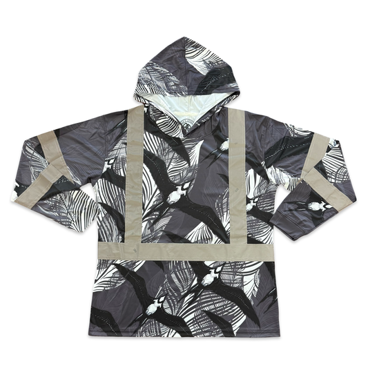 IWA BIRD - LONG SLEEVE HOODIE - BLACK / WHITE