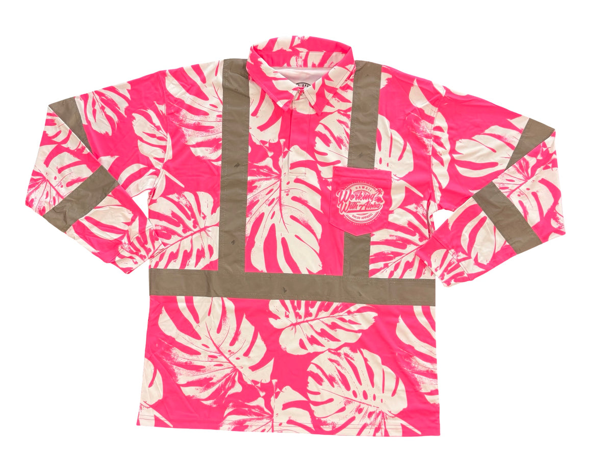 MONSTERA MADNESS - LONG SLEEVE POLO - CL 3 -PINK