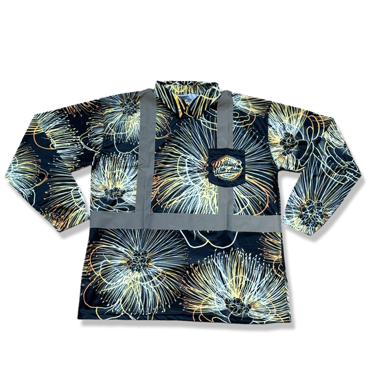 OHIA LEHUA - LONG SLEEVE POLO-BLACK/GOLD