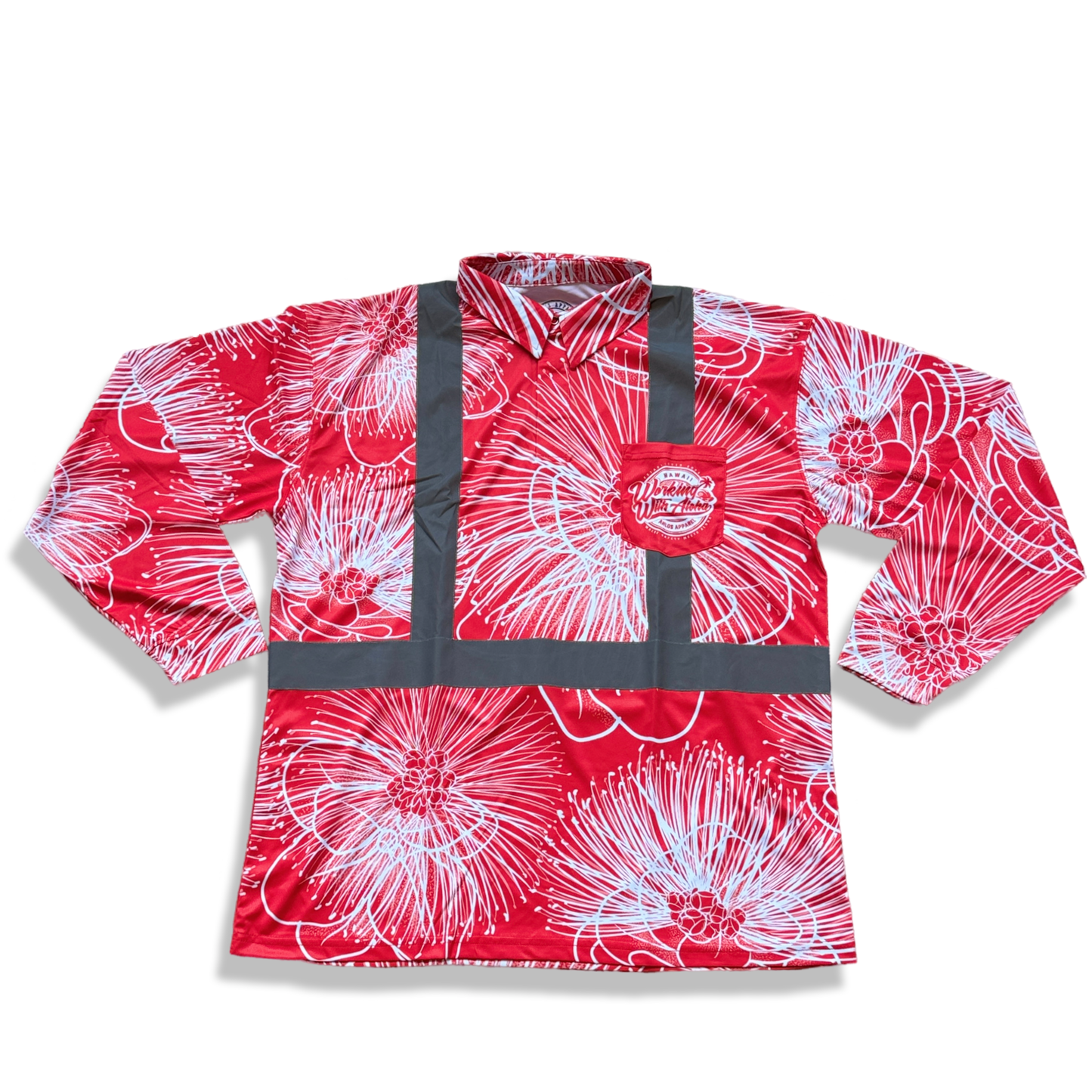 OHIA LEHUA - LONG SLEEVE POLO-RED