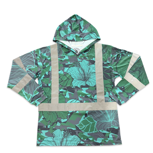 HIBISCUS CAMO  - LONG SLEEVE HOODIE - CLASS 3 - FOREST GREEN