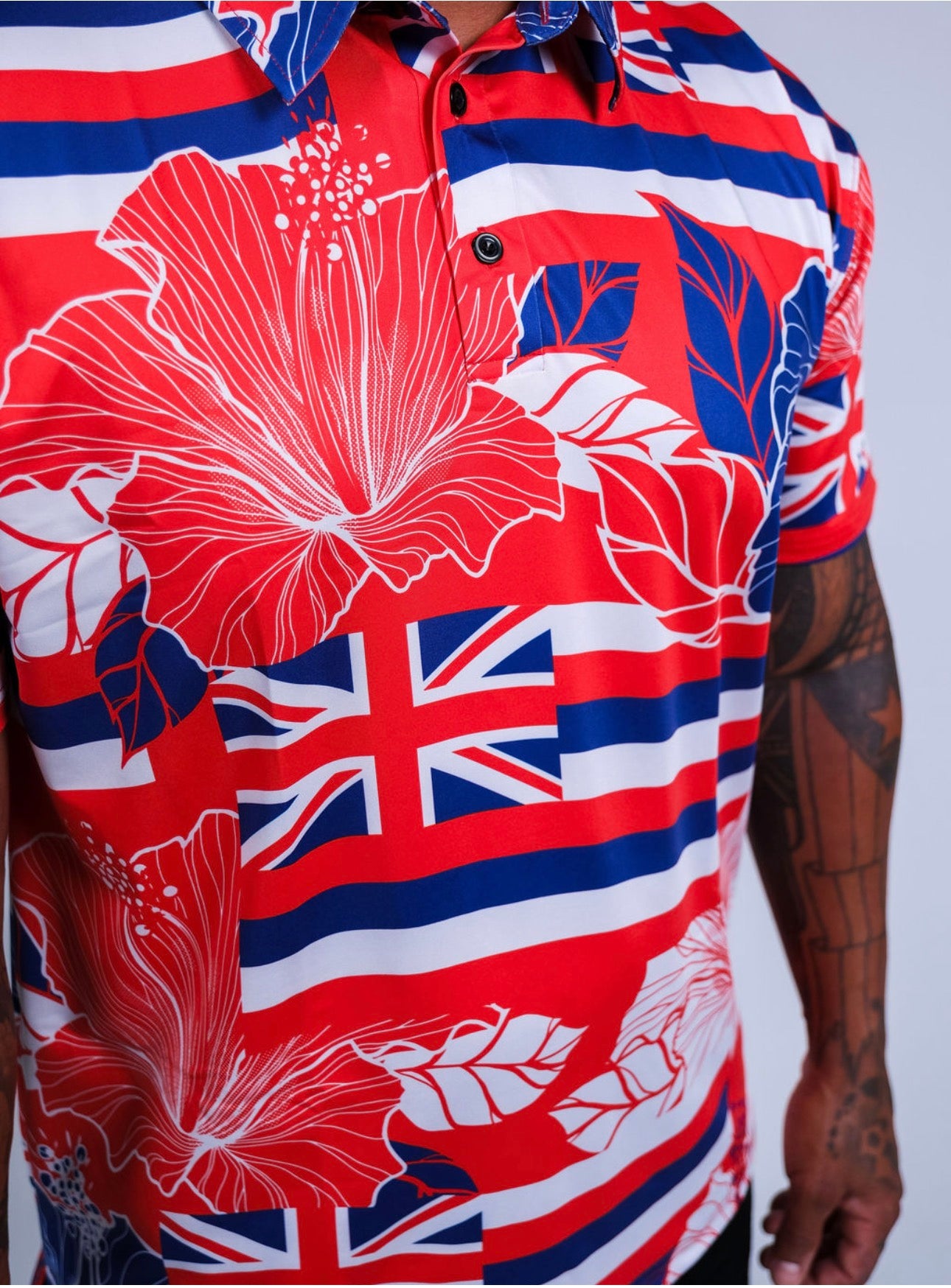 STATE OF ALOHA - S/S CLASSIC POLO - RED & BLUE