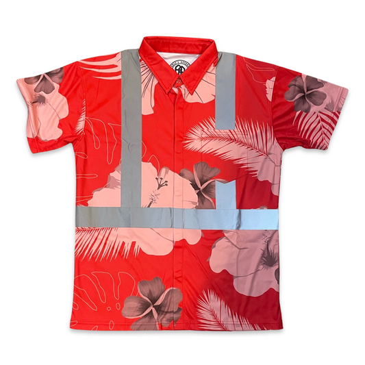 Red-Tropical Flowers-HI VIS Aloha Polo