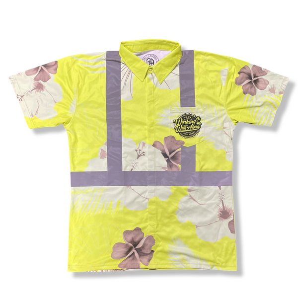 Yellow-Tropical Flowers - HI VIS Aloha polo – Ahlo's Apparel