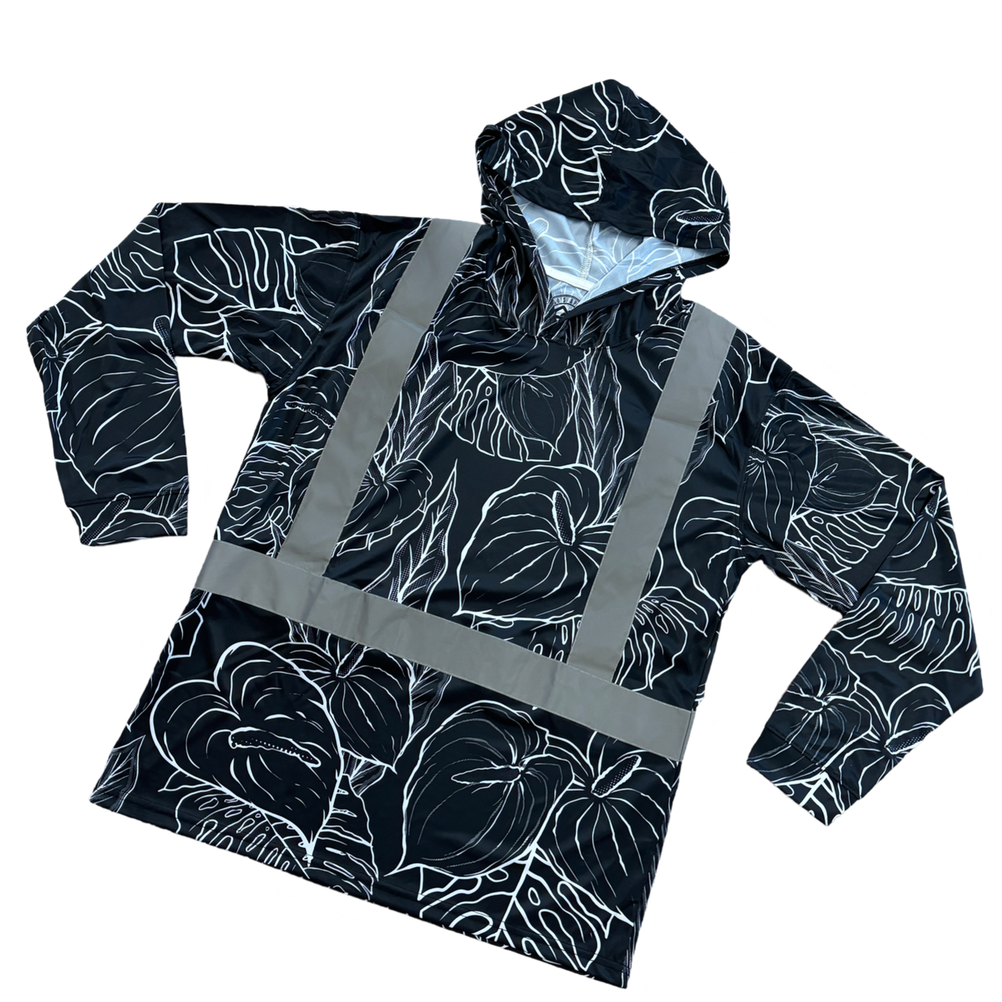 ANTHURIUM MIST - LONG SLEEVE HOODIE -BLACK