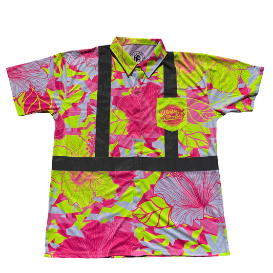 HIBISCUS CAMO - SHORT SLEEVE POLO - PINK/YELLOW