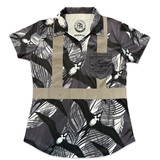 IWA BIRD -WOMENS SHORT SLEEVE POLO- BLACK/WHITE