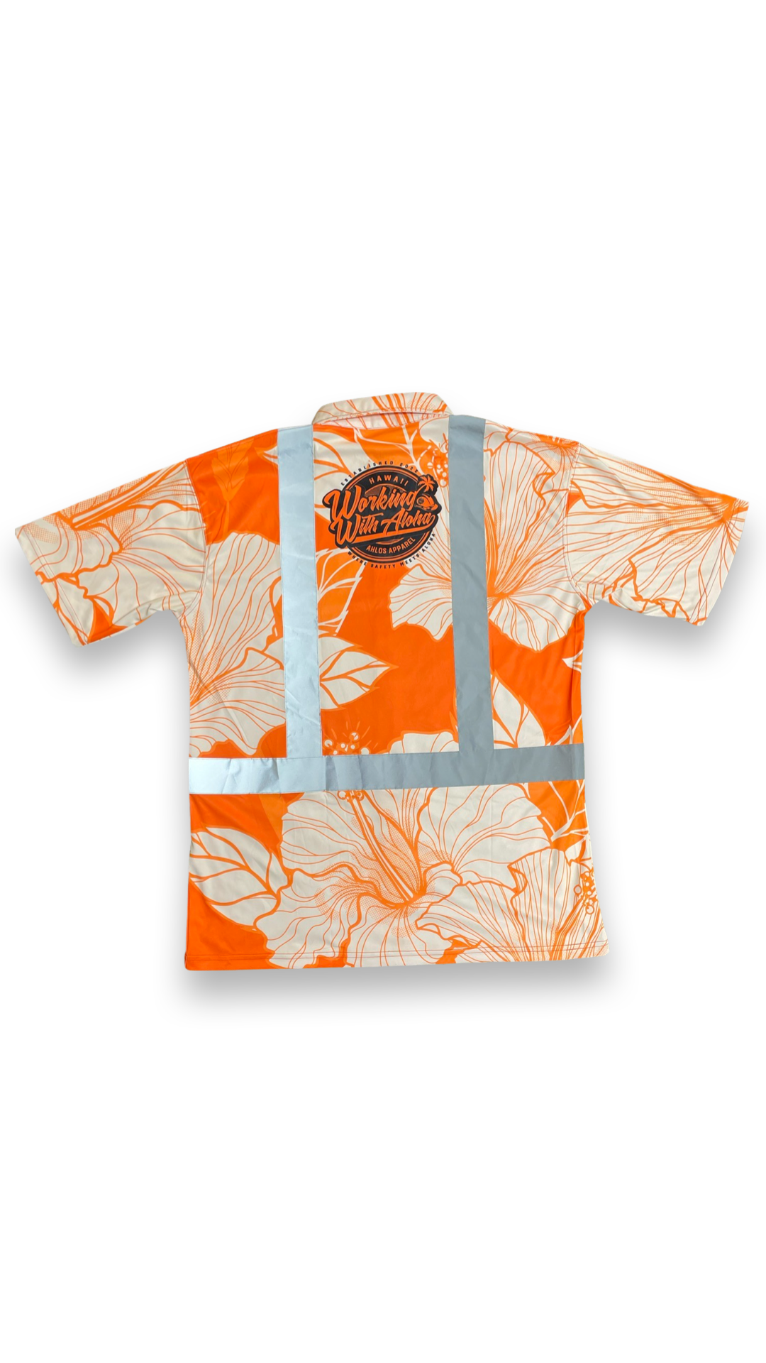 Orange-Hibiscus Flowers-HI VIS Aloha Polo