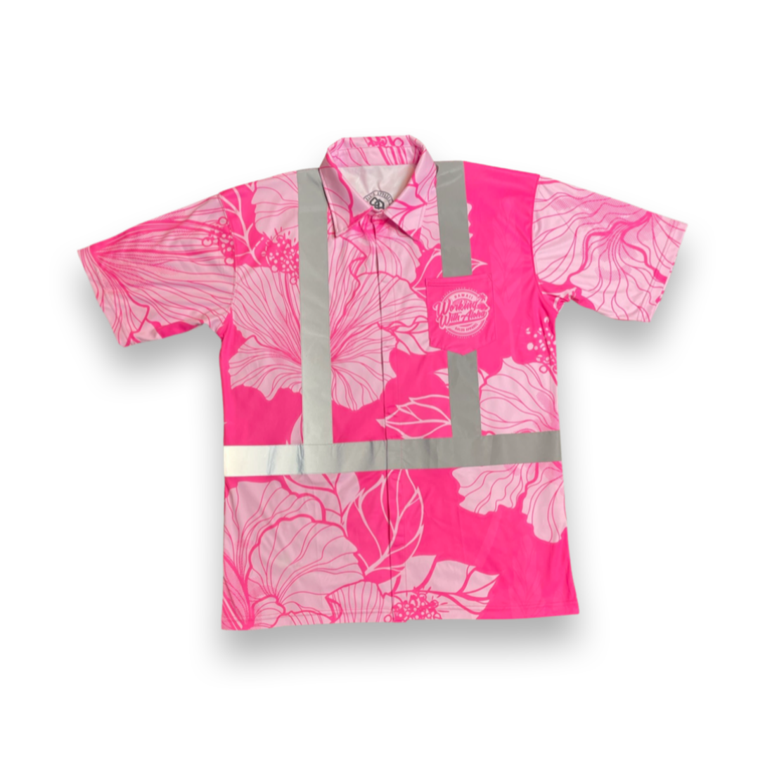 Pink - Hibiscus Flowers - HI VIS Aloha polo – Ahlo's Apparel