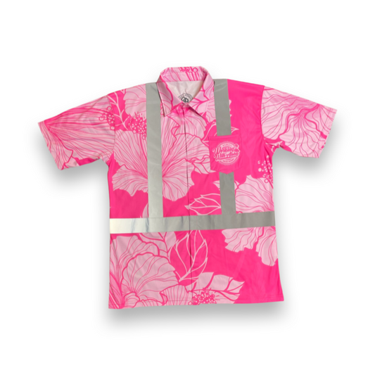 Pink - Hibiscus Flowers - HI VIS Aloha polo