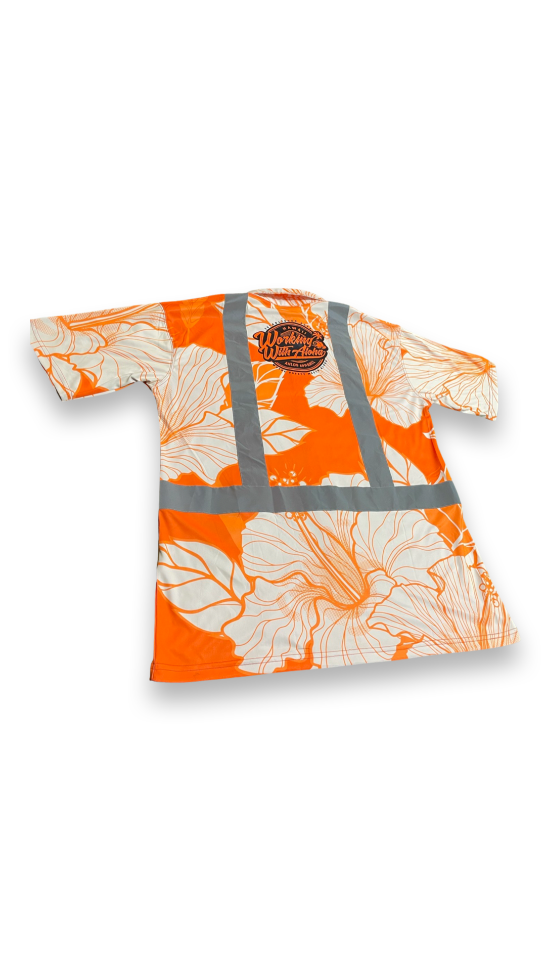 Orange-Hibiscus Flowers-HI VIS Aloha Polo