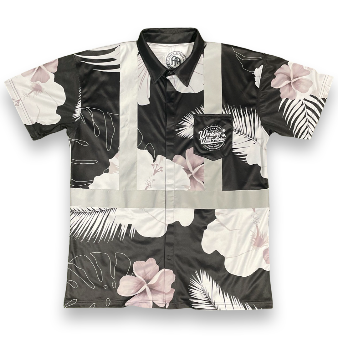 Black-Tropical Flower-HI VIS Aloha Polo