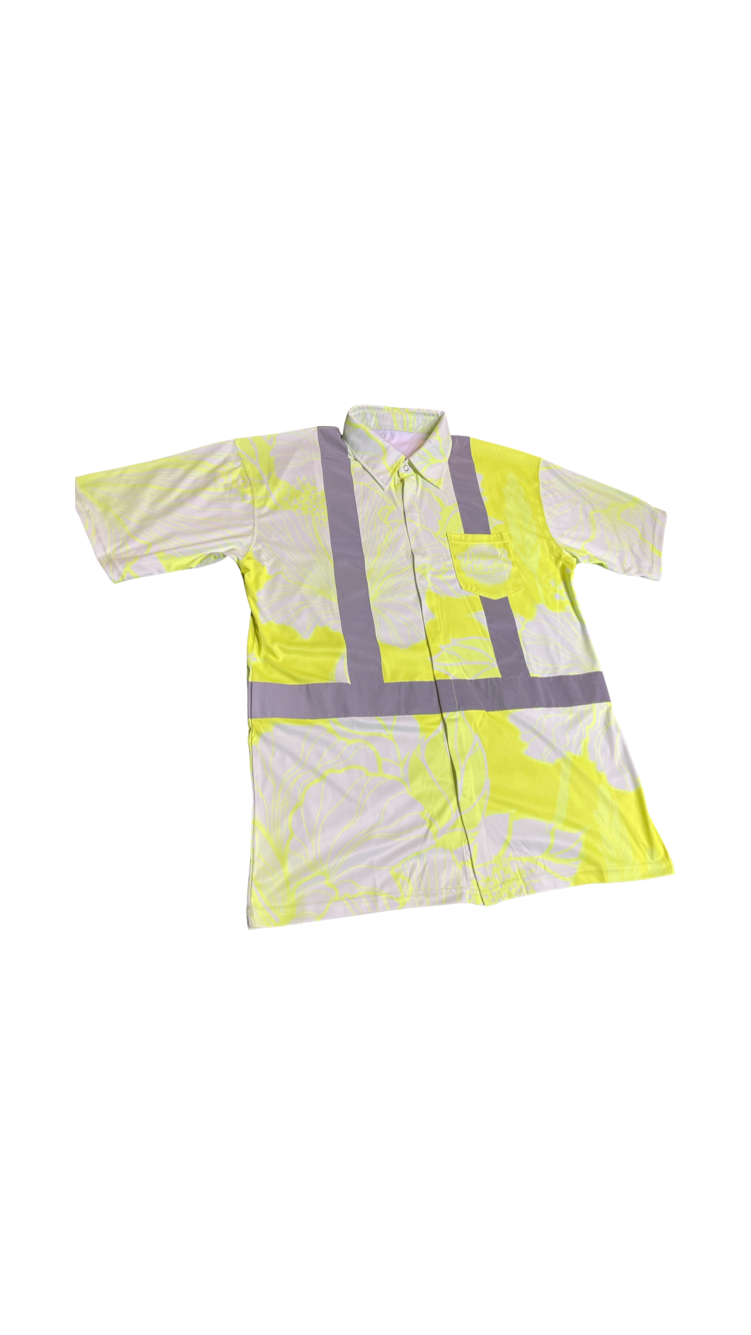 Yellow-Hibiscus Flowers- HI VIS Aloha polo