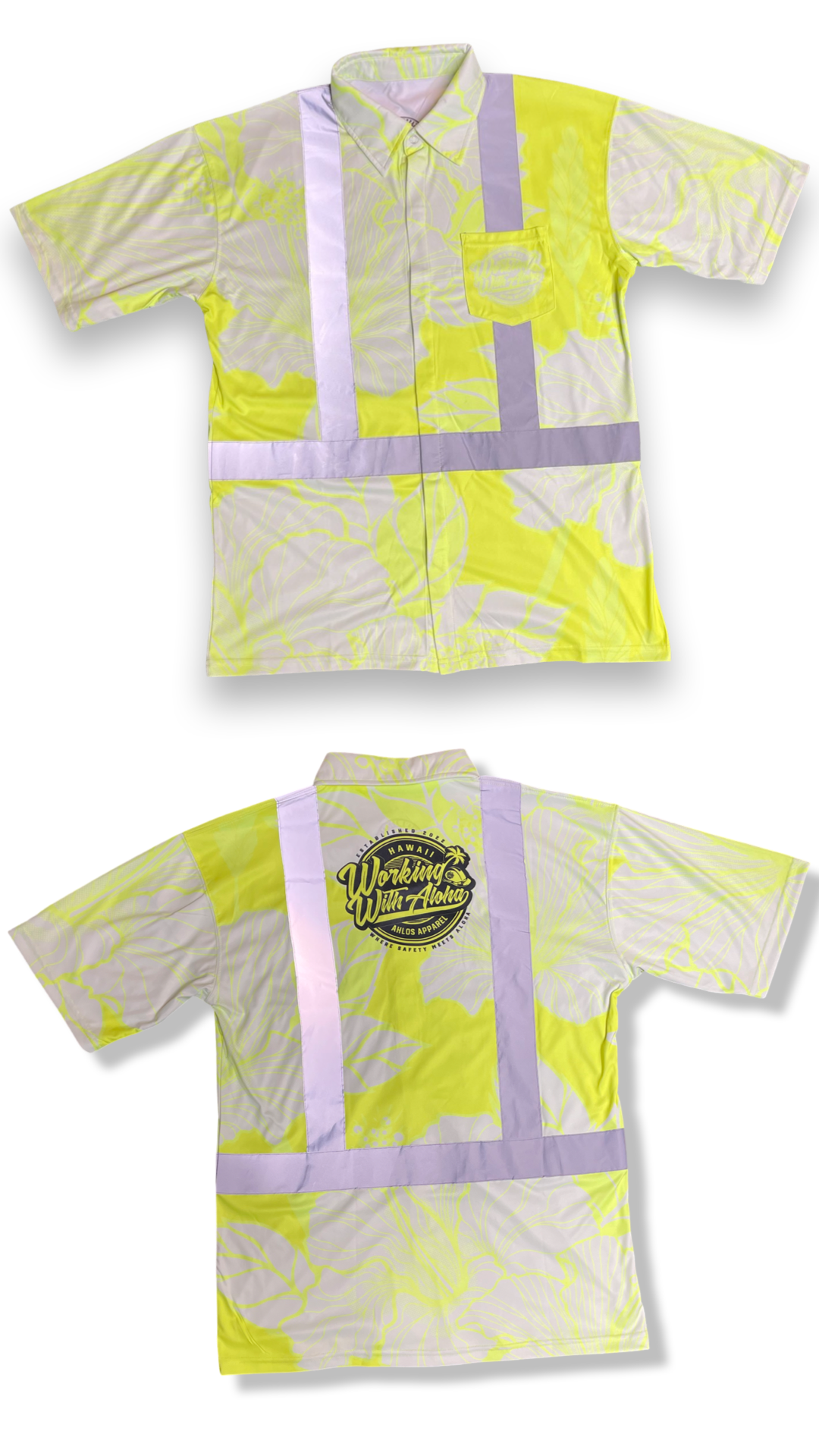 Yellow-Hibiscus Flowers- HI VIS Aloha polo