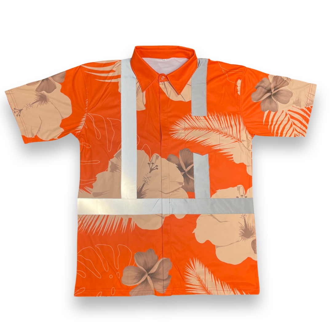 Orange-Tropical Flowers-HI VIS Aloha Shirt