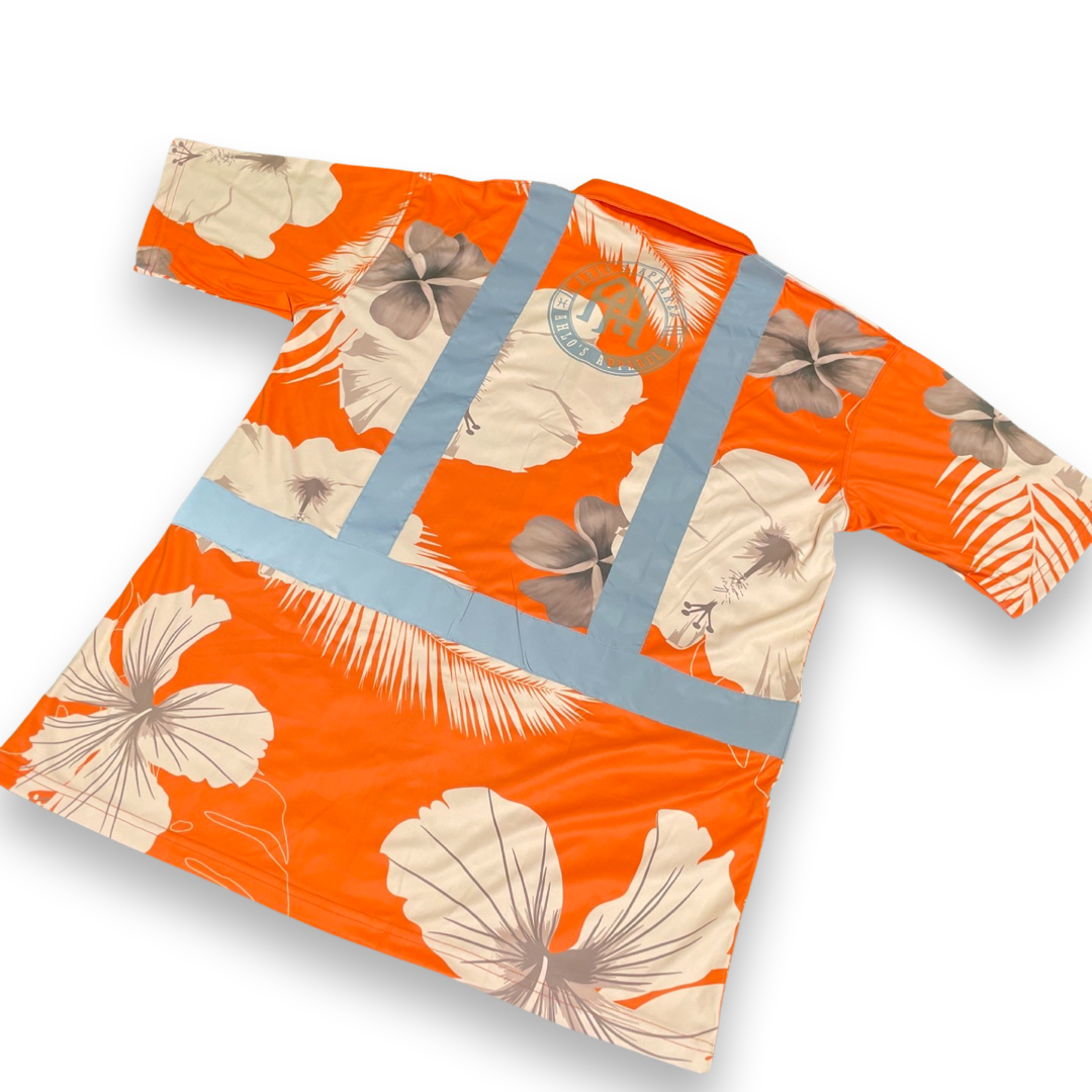 Orange-Tropical Flowers-HI VIS Aloha Shirt